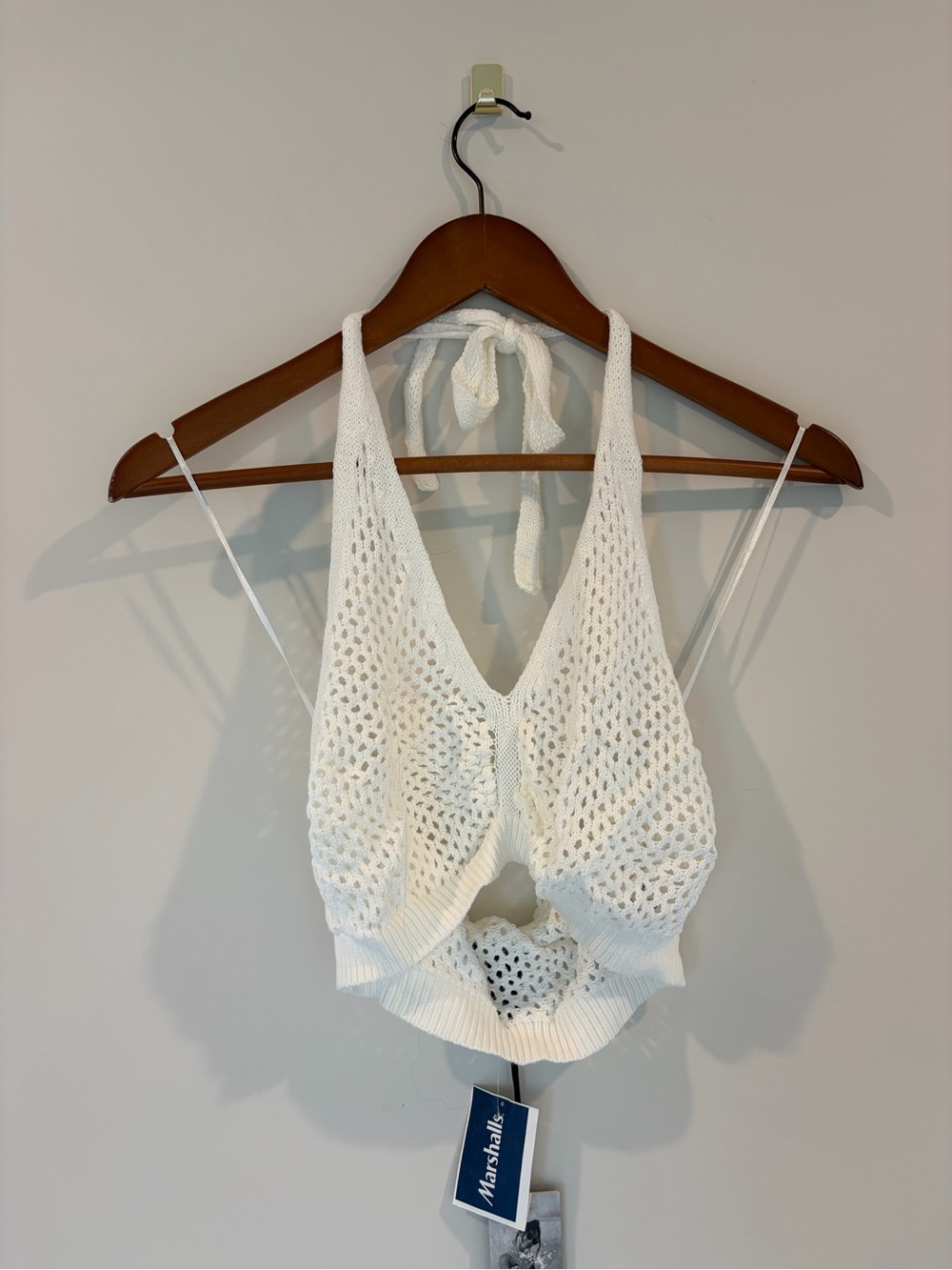 White Crochet Halter Knit Top